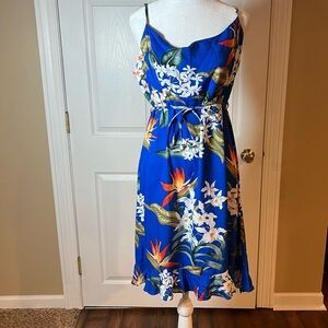 Aloha Hut Women's Size XL Dark Blue With Flowers Dress Hawaiin Vacation